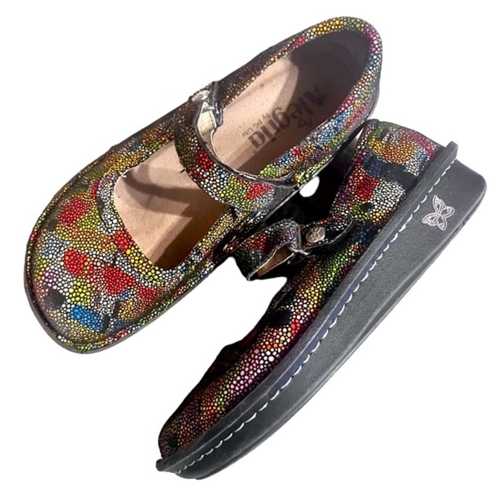 Alegria Belle Multi Painterly Colorful Comfy Leather Slim Mary Jane Flats 37